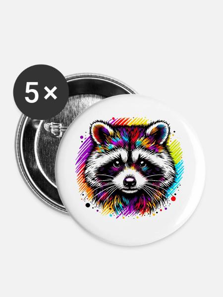 Waschbär - Buttons groß 56 mm (5er Pack) - Weiß
