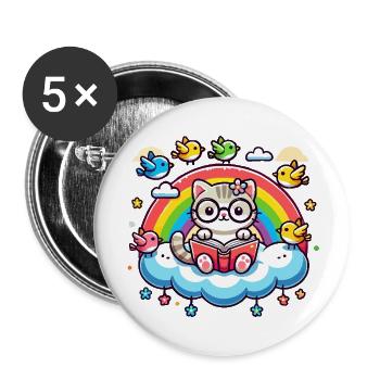 Cat reading a book on a cloud - Buttons large 2.2''/56 mm (5-pack) - white - Front