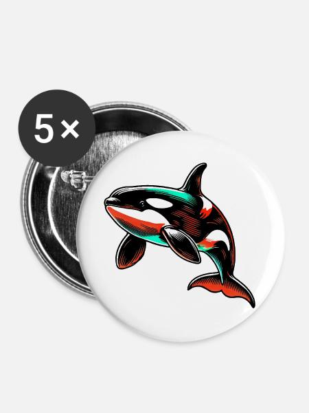 Schwertwal - Buttons groß 56 mm (5er Pack) - Weiß