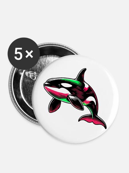 Schwertwal - Buttons groß 56 mm (5er Pack) - Weiß