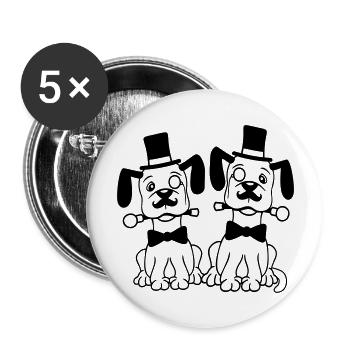 2 Chiens M. Sir Cylindre Chapeau Monocle Lunettes Empire - Lot de 5 grands badges (56 mm) - blanc - Devant