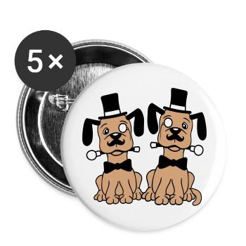 2 Chiens M. Sir Cylindre Chapeau Monocle Lunettes Empire - Lot de 5 grands badges (56 mm) - blanc - Devant
