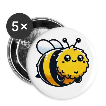 hummel biene - Buttons groß 56 mm (5er Pack) - Weiß - Vorne