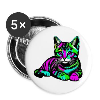 Chat - Lot de 5 grands badges (56 mm) - blanc - Devant