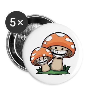 Champignons joyeux - Lot de 5 grands badges (56 mm) - blanc - Devant
