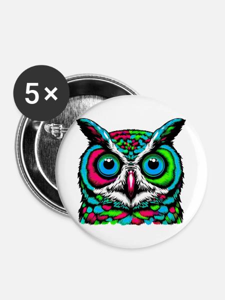 Eule - Buttons groß 56 mm (5er Pack) - Weiß