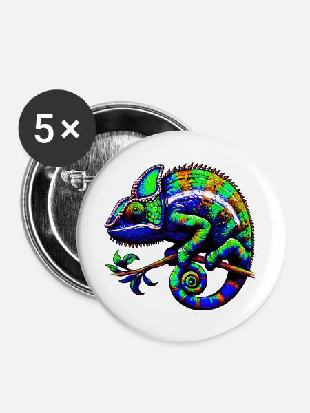 Chamäleon - Buttons groß 56 mm (5er Pack) - Weiß