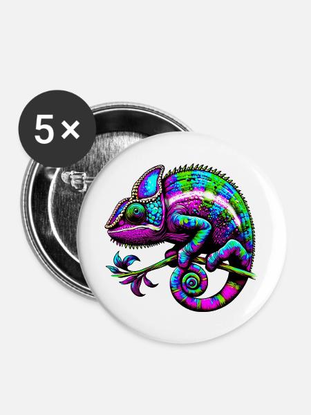 Chamäleon - Buttons groß 56 mm (5er Pack) - Weiß