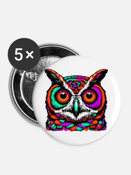 Eule - Buttons groß 56 mm (5er Pack) - Weiß