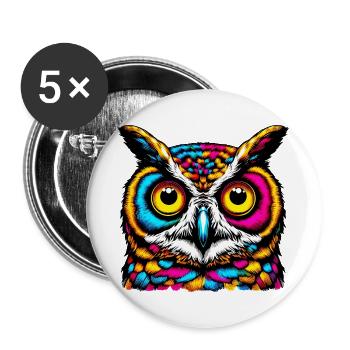 Eule - Buttons groß 56 mm (5er Pack) - Weiß - Vorne