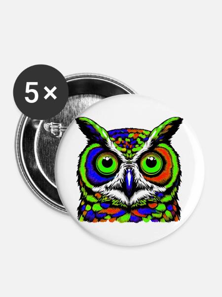 Eule - Buttons groß 56 mm (5er Pack) - Weiß