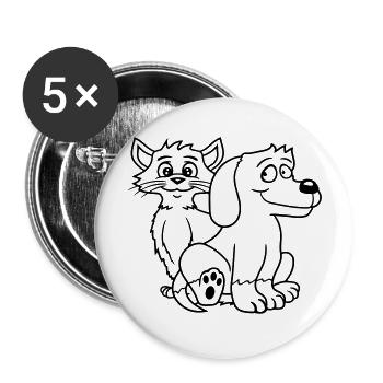 Dog Cat Two Friends Team Kitten 2 Duo Crew - Buttons large 2.2''/56 mm (5-pack) - white - Front