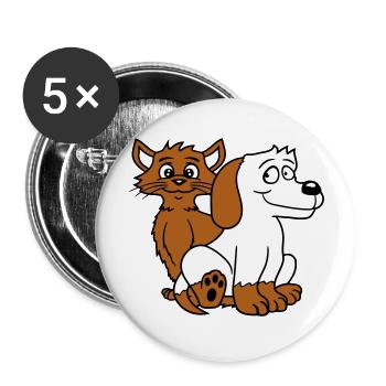 Chien Chat Deux Amis Équipe Chaton 2 Duo Équipage - Lot de 5 grands badges (56 mm) - blanc - Devant
