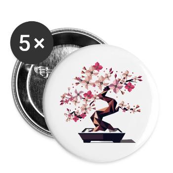 Cherry Blossom Bonsai - Combination of Art & Nature - Buttons large 2.2''/56 mm (5-pack) - white - Front