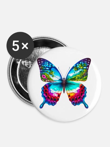 Schmetterling - Buttons groß 56 mm (5er Pack) - Weiß