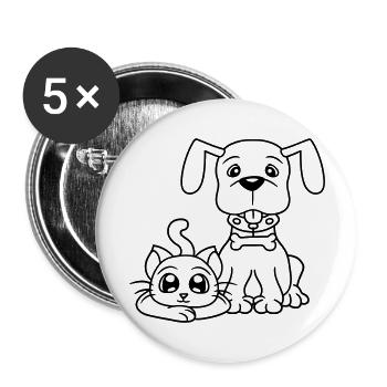 Chien Chat Deux Amis Équipe Chaton 2 Duo Équipage - Lot de 5 grands badges (56 mm) - blanc - Devant