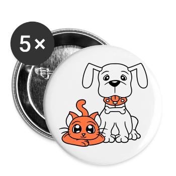 Dog Cat Two Friends Team Kitten 2 Duo Crew - Buttons large 2.2''/56 mm (5-pack) - white - Front
