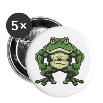 Frosch Muskeln Bodybuilding - Buttons groß 56 mm (5er Pack) - Weiß - Vorne