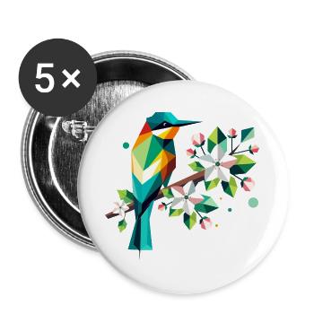Bee-eaters on apple blossoms – Colourful motif - Buttons large 2.2''/56 mm (5-pack) - white - Front