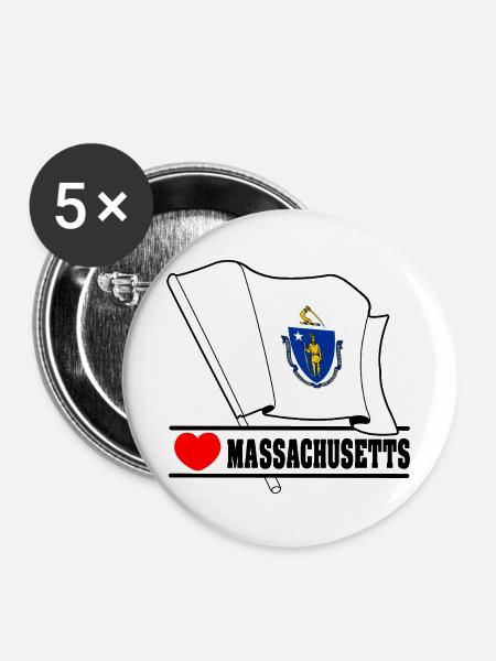 Flagge Massachusetts Herz MASSACHUSETTS - Buttons groß 56 mm (5er Pack) - Weiß