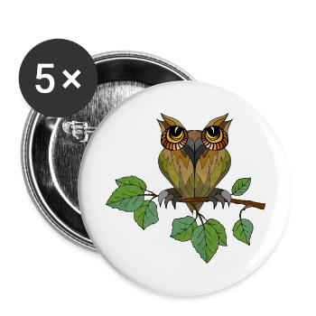 Eule Vogel - Buttons groß 56 mm (5er Pack) - Weiß - Vorne