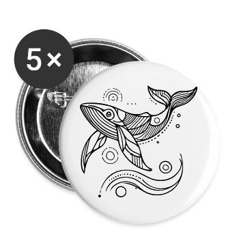 L’ de l’océan – Baleine Zen géométrique - Lot de 5 grands badges (56 mm) - blanc - Devant