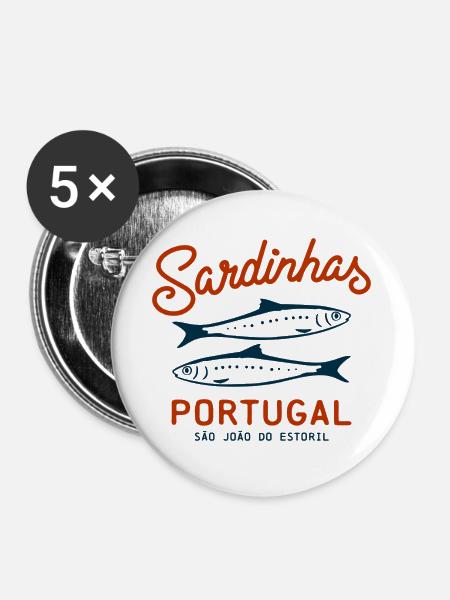 sardinen konserve sardinhas portugal - Buttons groß 56 mm (5er Pack) - Weiß