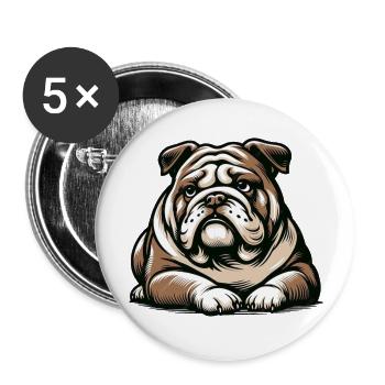 Bulldogge: Der Superhund - Buttons groß 56 mm (5er Pack) - Weiß - Vorne
