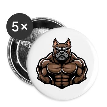 Bulldog Dog Muscles Bodybuilding - Buttons large 2.2''/56 mm (5-pack) - white - Front