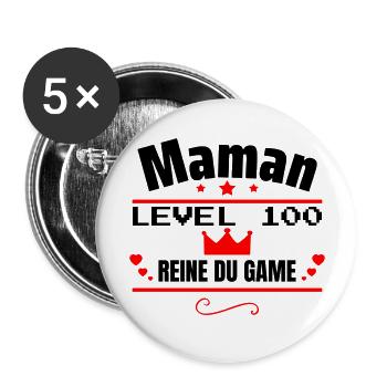 Maman Reine du Game Cadeau Fête des mères - Lot de 5 grands badges (56 mm) - blanc - Devant