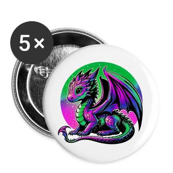 Drache - Buttons groß 56 mm (5er Pack) - Weiß - Vorne
