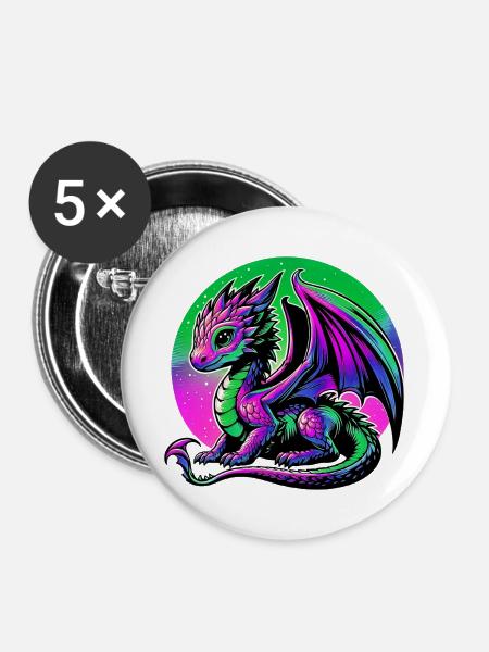 Drache - Buttons groß 56 mm (5er Pack) - Weiß