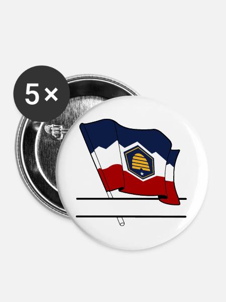Flagge Utah Textbanner - Buttons groß 56 mm (5er Pack) - Weiß