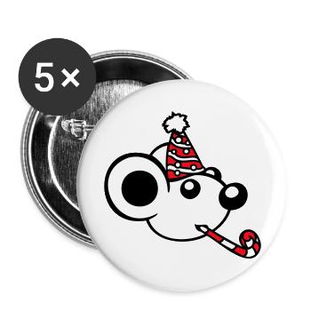 Maus Geburtstagsfeier Geburtstag Feiern Party Hut - Buttons groß 56 mm (5er Pack) - Weiß - Vorne
