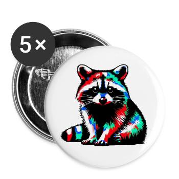 Raton laveur - Lot de 5 grands badges (56 mm) - blanc - Devant