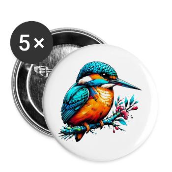 Martin-pêcheur - Lot de 5 grands badges (56 mm) - blanc - Devant