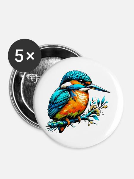 Eisvogel - Buttons groß 56 mm (5er Pack) - Weiß