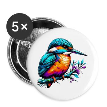 Martin-pêcheur - Lot de 5 grands badges (56 mm) - blanc - Devant