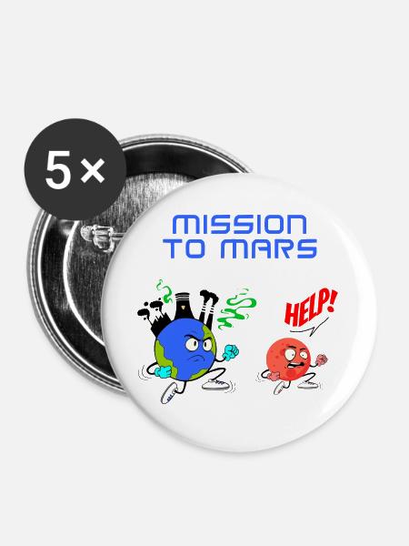 Mission zum Mars - Buttons groß 56 mm (5er Pack) - Weiß