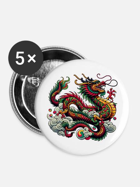 dragon china - Buttons groß 56 mm (5er Pack) - Weiß