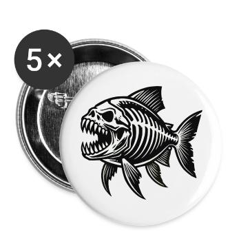Squelette Piranha - Lot de 5 grands badges (56 mm) - blanc - Devant