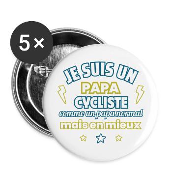 Papa CYCLISTE,cadeau fête des pères,vélo,cyclisme - Lot de 5 grands badges (56 mm) - blanc - Devant