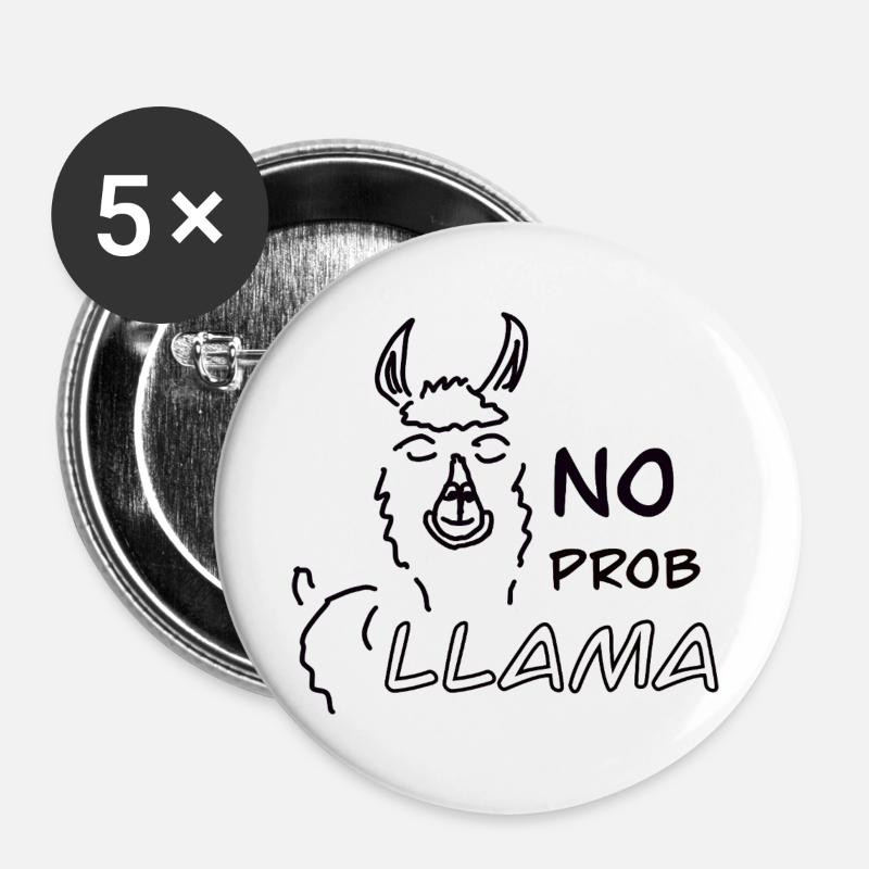 No Prob LLAMA - Buttons groß 56 mm (5er Pack) - Weiß