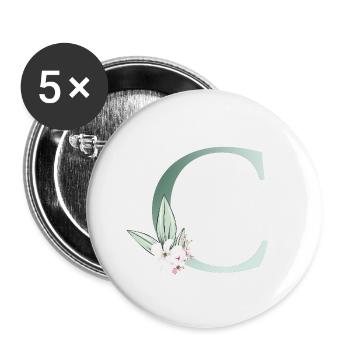 C Monogramme, Floral, Personnalisable - Lot de 5 grands badges (56 mm) - blanc - Devant