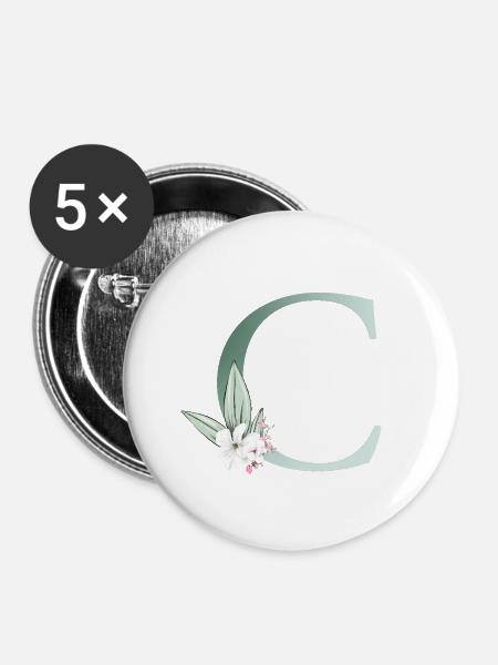 C Monogram, Floral, Customizable - Buttons large 2.2''/56 mm (5-pack) - white