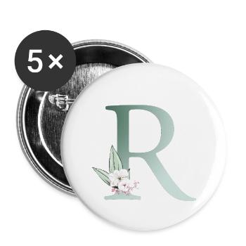 R Monogramm, Floral, personalisierbar - Buttons groß 56 mm (5er Pack) - Weiß - Vorne