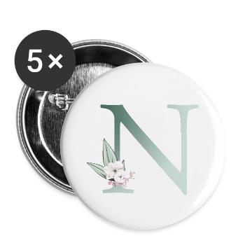 N Monogramm, Floral, personalisierbar - Buttons groß 56 mm (5er Pack) - Weiß - Vorne