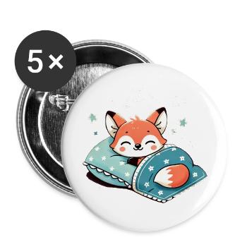 Fox Sleeping In Bed At Night Time - Buttons groß 56 mm (5er Pack) - Weiß - Vorne
