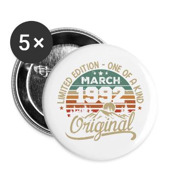 Original März 1992 Geburtstagsgeschenk März 1992 - Buttons groß 56 mm (5er Pack) - Weiß - Vorne