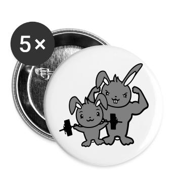 2 Lapins Bodybuilder Gym Muscles Fort Équipe de fitness - Lot de 5 grands badges (56 mm) - blanc - Devant